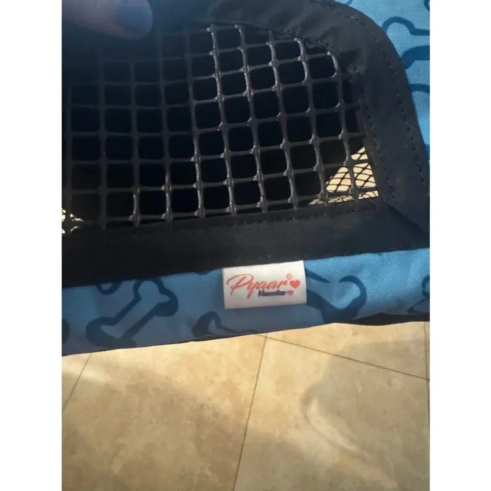 Pyaar Small Pet Carrier Blue Paw Print Mesh Travel Bag Dog/Cat 14 Inch